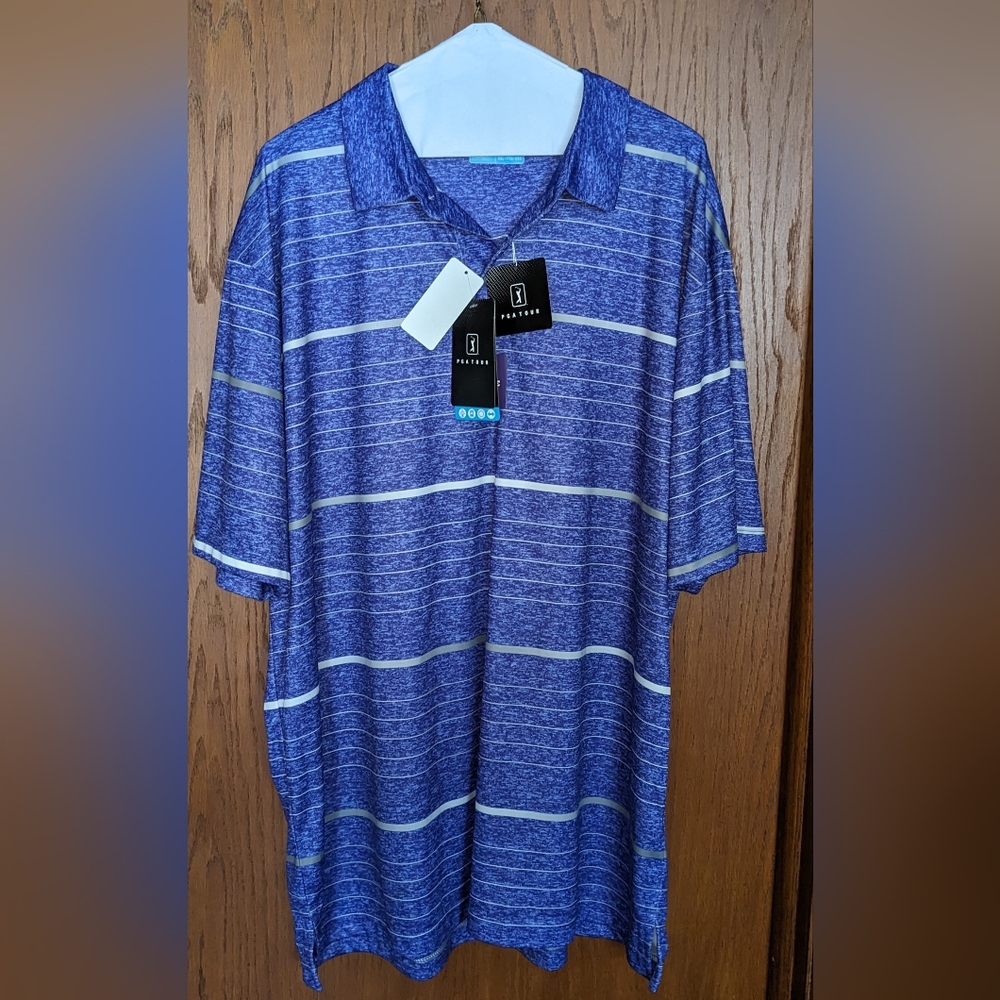 Men's NWT PGA Tour dryflex striped, purple and silver golf‎ shirt